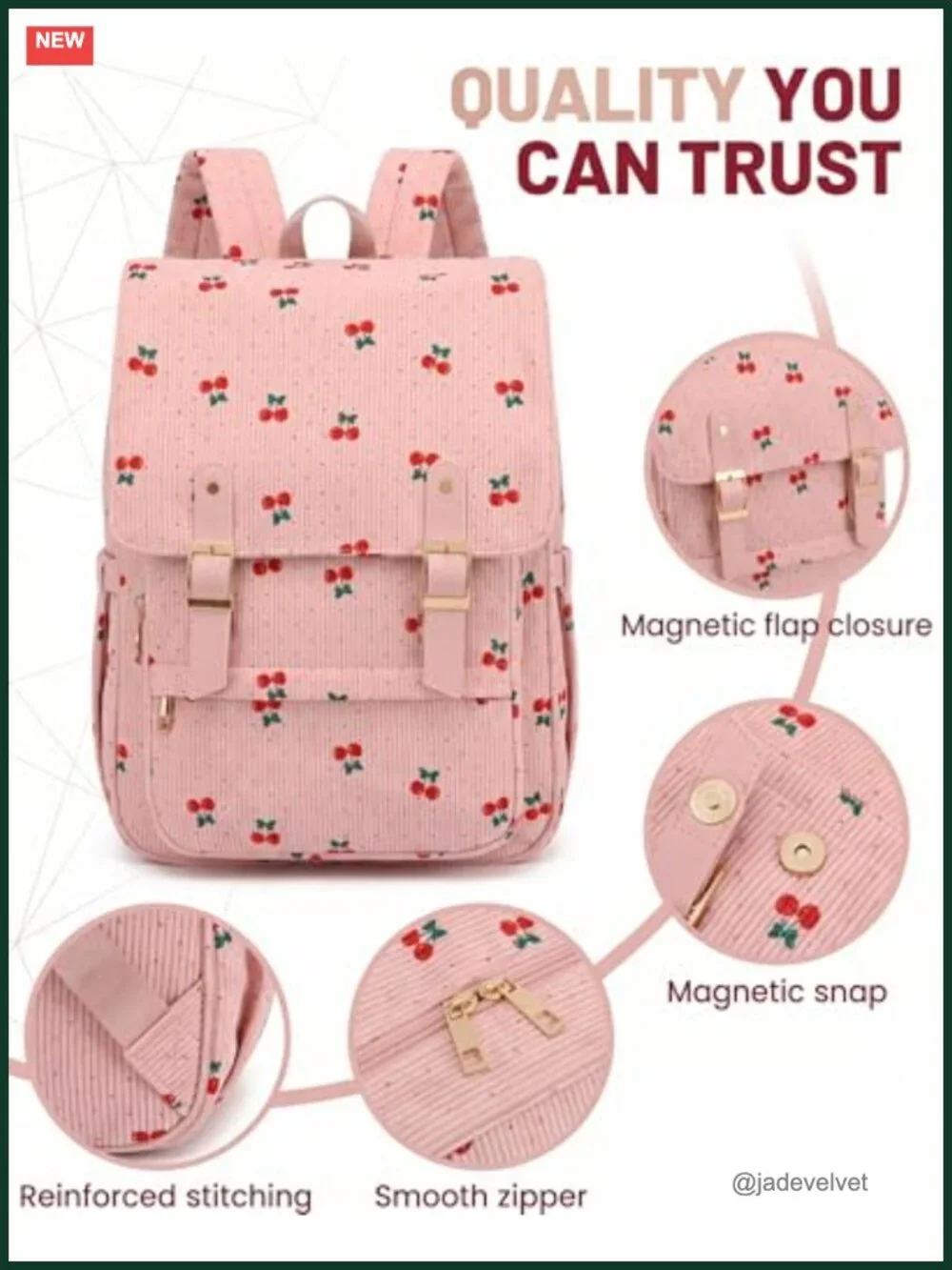 Corduroy Laptop Backpack for Women Fits 15.6 Inch Computer Work Travel Daypack